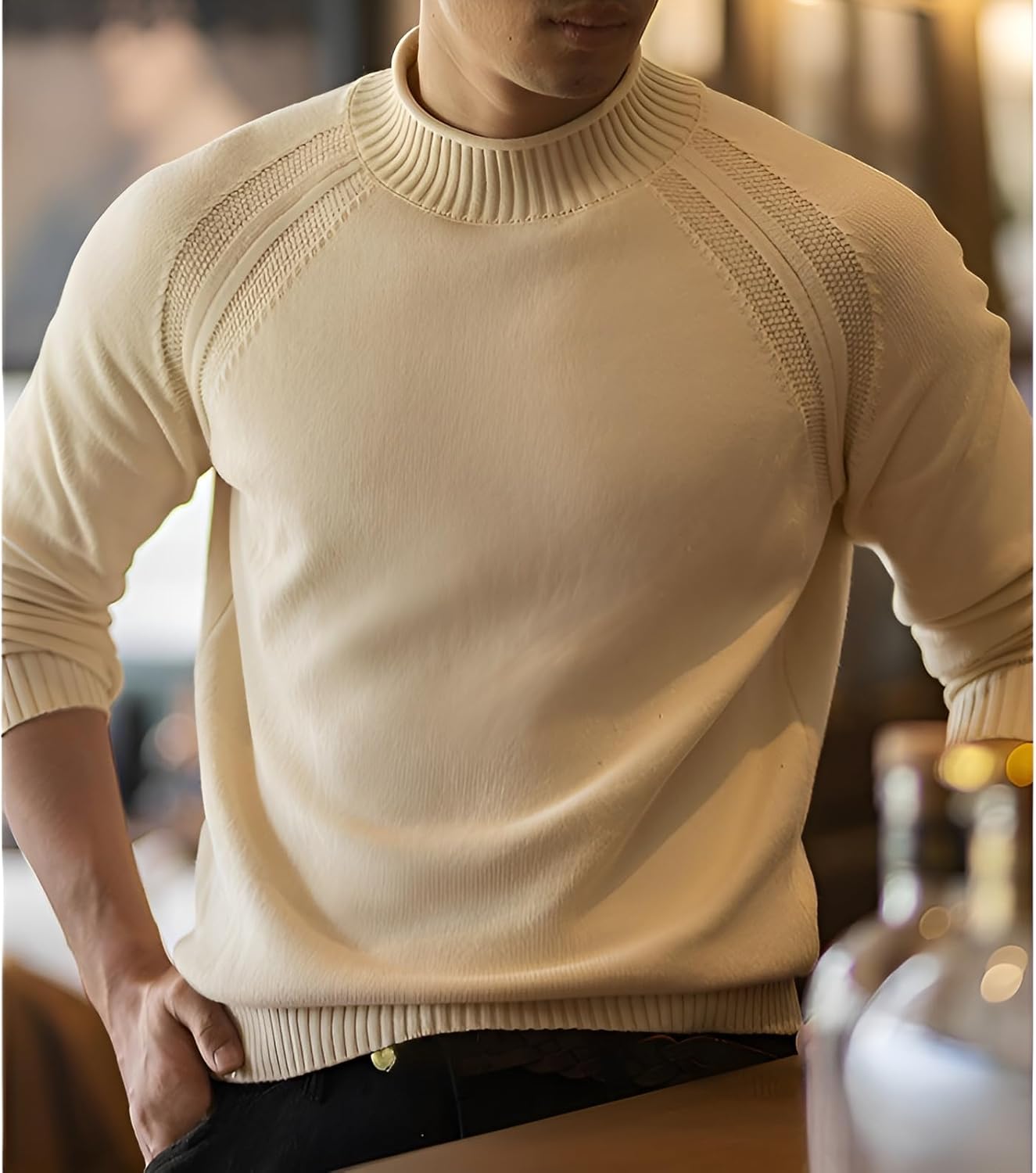 [starrycoo] ヘビーウェイトニット ハイネック メンズインナー オフィス対応 立体裁断 高密度編み 洗濯耐久テスト済 防縮