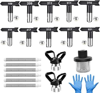 20 Piece Airless Paint Sprayer Tips Set, 6 Reversible Nozzle Tips 6 Spray Gun Filters 1 Inlet Strainer 2 Tip Guards for Airless Spray Machines and a Pair of Gloves