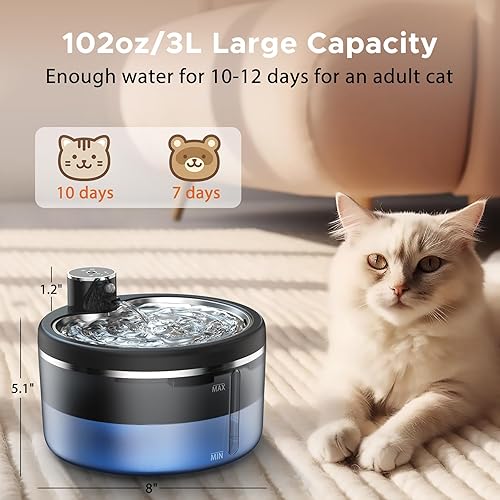 Miniatura 2 de Fuente de agua para gatos, fuente de agua inalámbrica para mascotas, dispensador de agua automático inteligente recargable para gatos y perros,