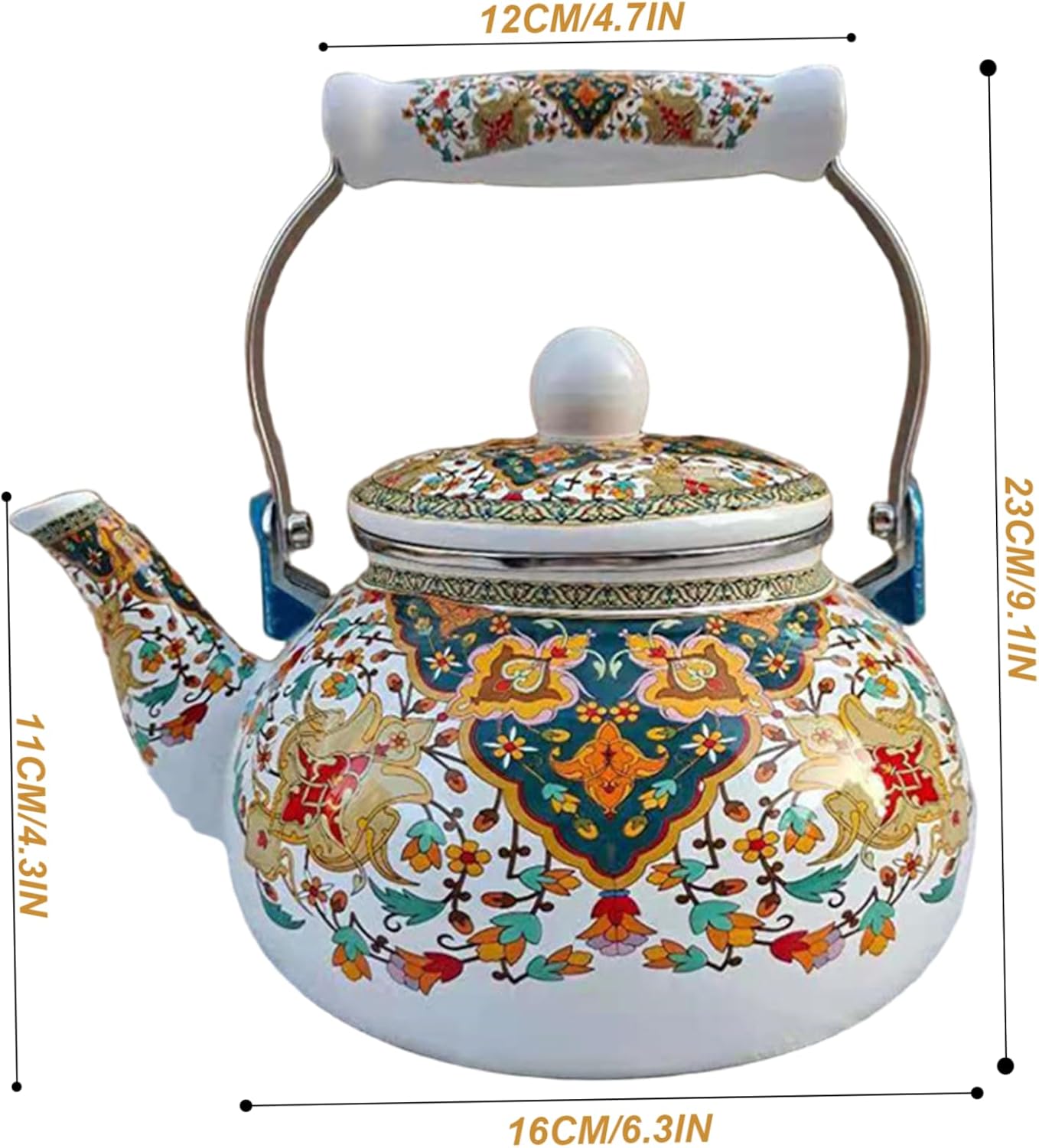 Enamel Tea Kettle 2.5L Heat-resistant Vintage Tea Kettle with Cool Handle No Whistling Easy to Clean Teapot for Stovetop