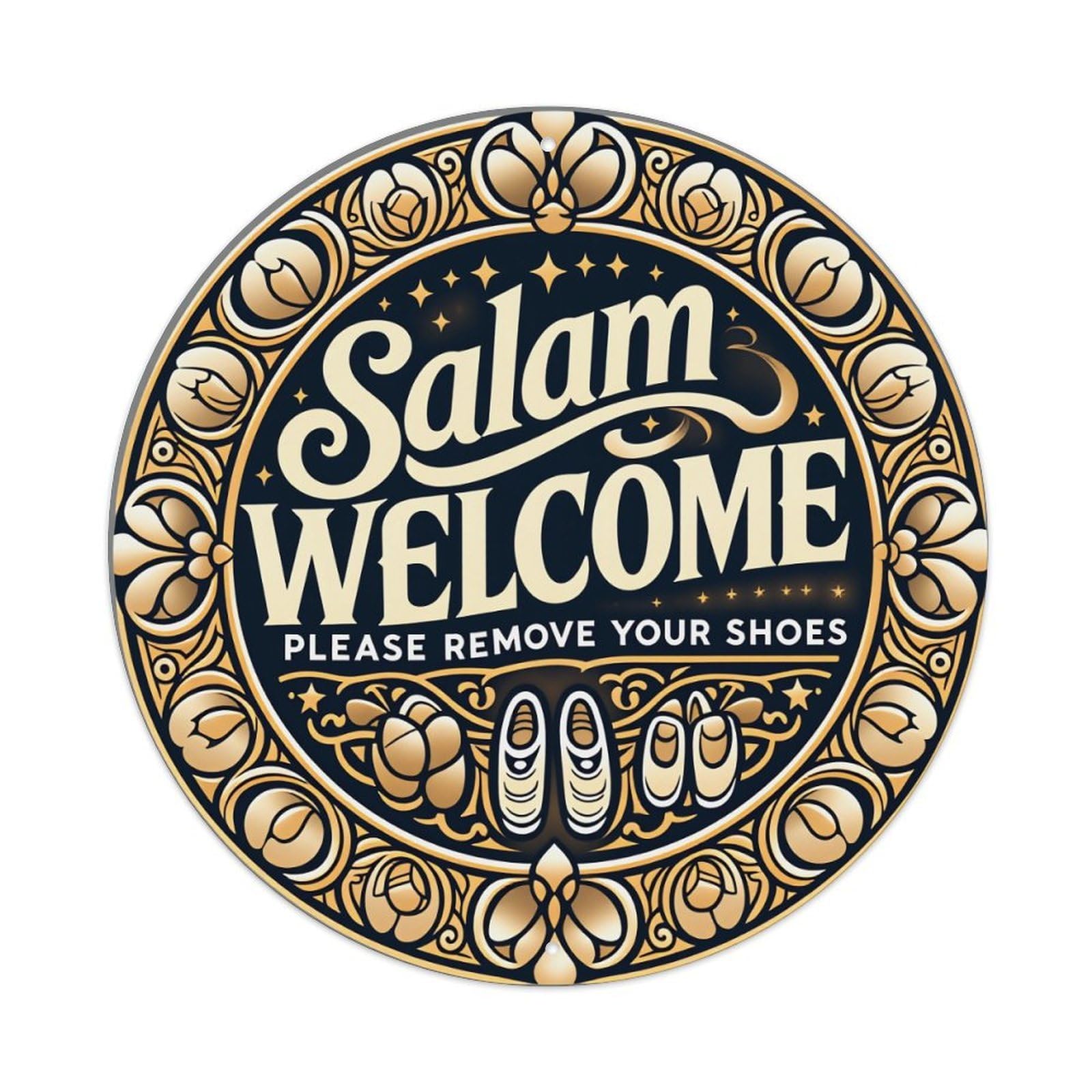 Ornate Circular Design With Gold Accents Metal Tin Sign Vintage Garden Bedroom Cafe Bar Man Cave Home Wall Decor Metal Poster 8x8 inches