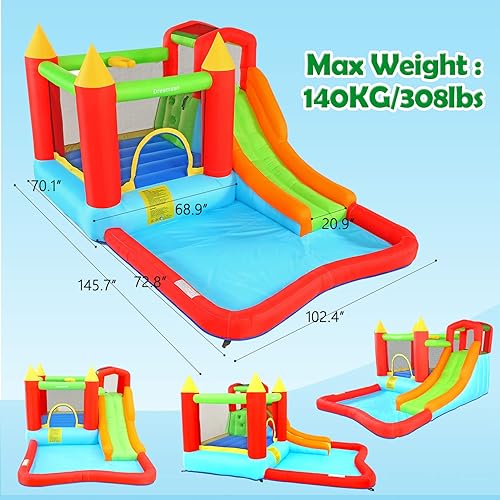 Miniatura 5 de DREAMVAN Casa inflable con soplador castillo hinchable tobogán acuático y piscina para combo húmedo y seco área de rebote divertida con aro de
