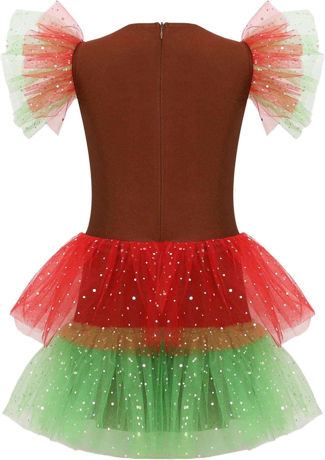 Hansber Gingerbread Man Costume for Kids Sleeveelss Mesh Tulle Dress Gingerbread Girls Dress Christmas Dance Costume