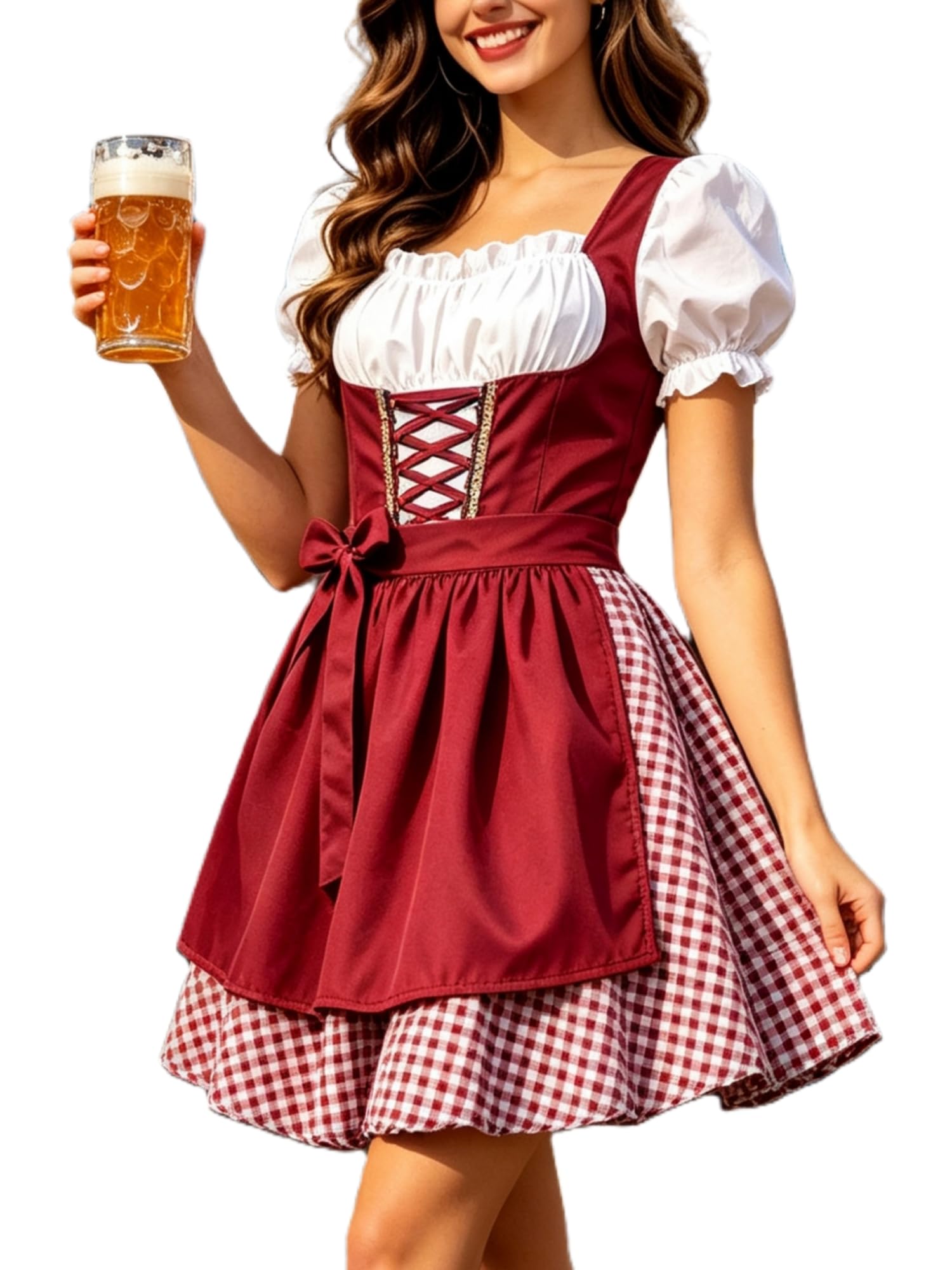 Lshyuehao Women's Oktoberfest Costume Bavarian Dirndl Dress Maid Beer Cosplay Costume (C-Red, M)