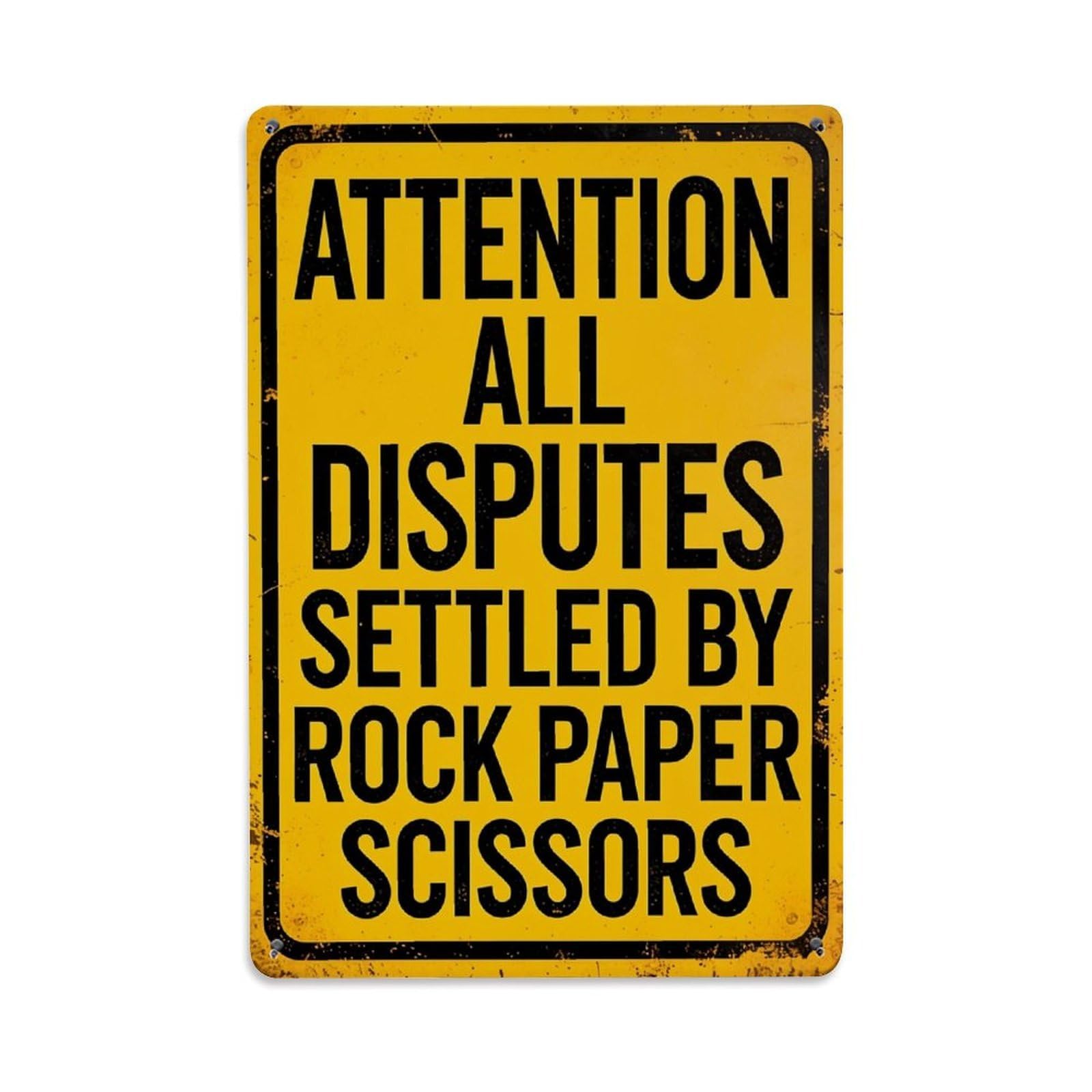 Attention All Disputes Settled By Rock Paper Scissors Retro Metal Tin Sign, Vintage Decor Art Poster for Bar, Home, Man Cave, Kitchen, Laundry Room Gift 8x12Inch