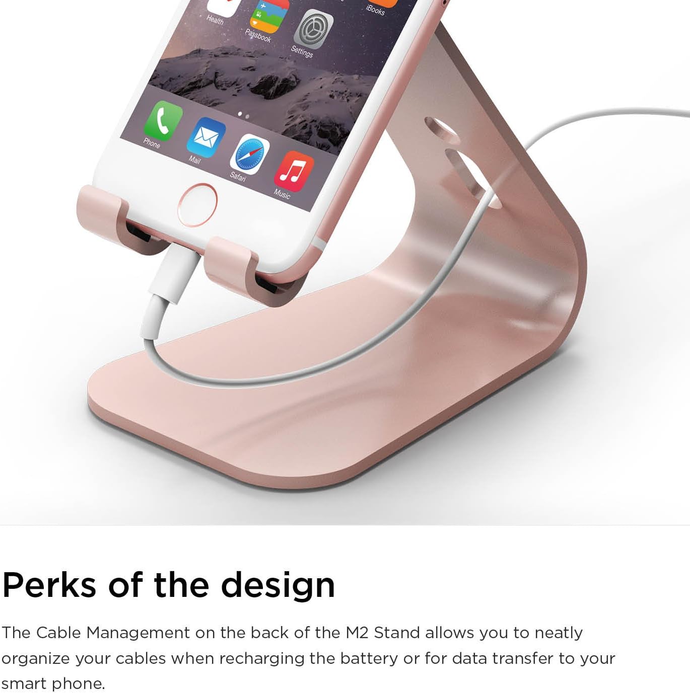 elago M2 Stand [Rose Gold] - [Premium Aluminum][Angled for Video Calls][Cable Management][Modern Design][Compatibility] - for All iPhones, Galaxy, and Other Smartphones