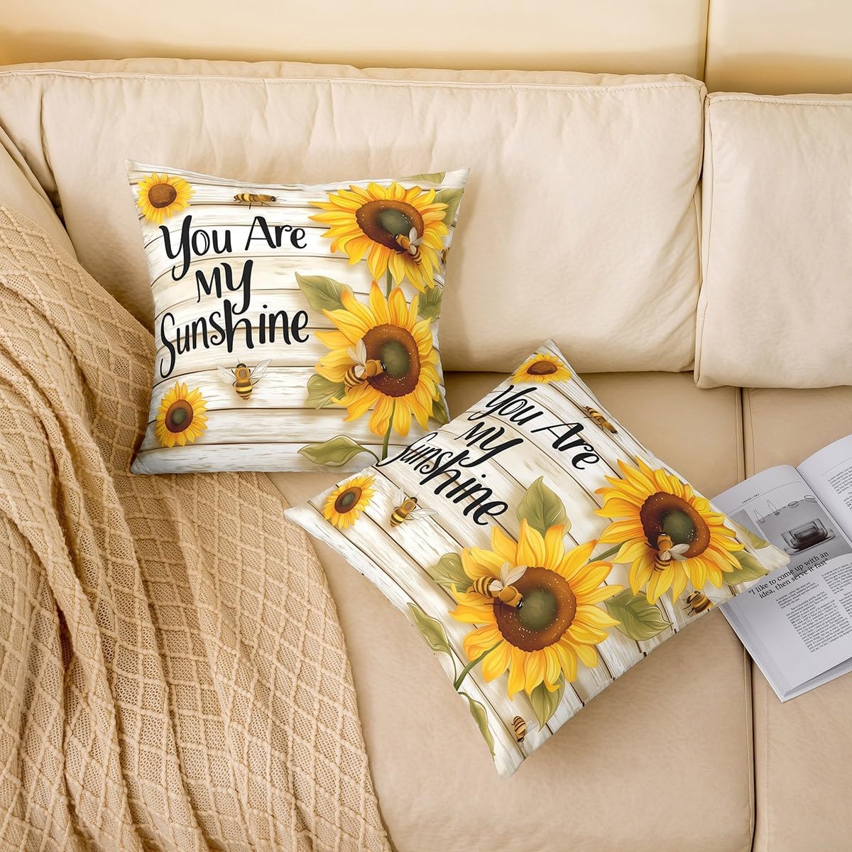 Sunflower Floral Pillow Covers, Retro Letters And Yellow Flower Printed Cushion Covers For Home, Farm Rustic Wooden Throw Pillow Covers, You Are My Sunshine Decorative Pillow Covers, 16x16 Pack of 4