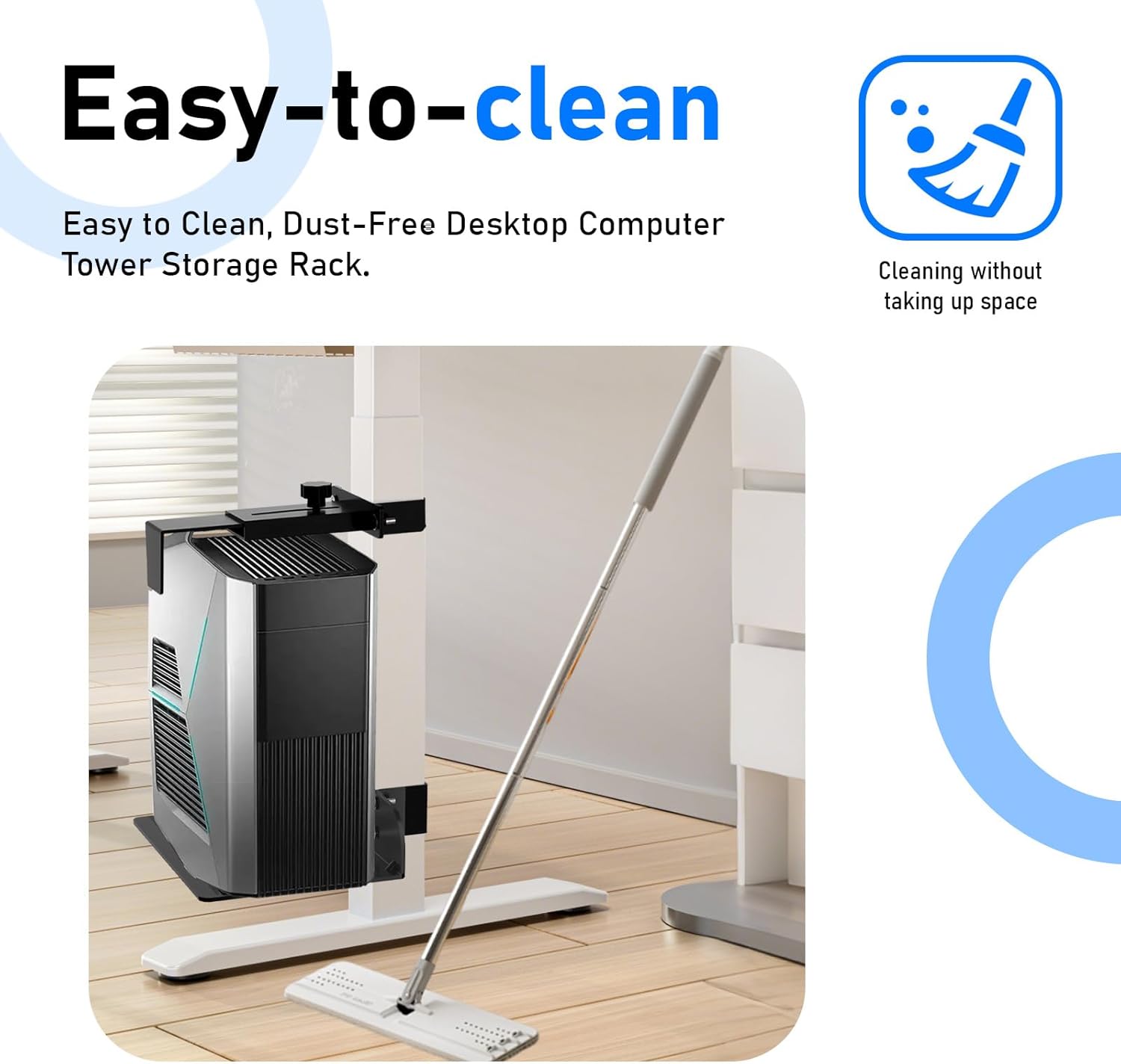 Ultra-Stable No-Drill Under Desk PC Mount - 40 lb Capacity Computer Holder, Adjustable Height & Width, Clamp-On CPU Caddy for Standing Desks (Fits 65mm x 45mm Legs)