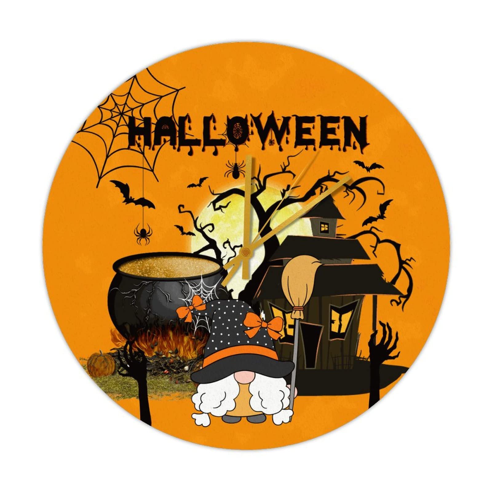 Horloge ronde en bois chateau de nain Halloween pendule retro de salon