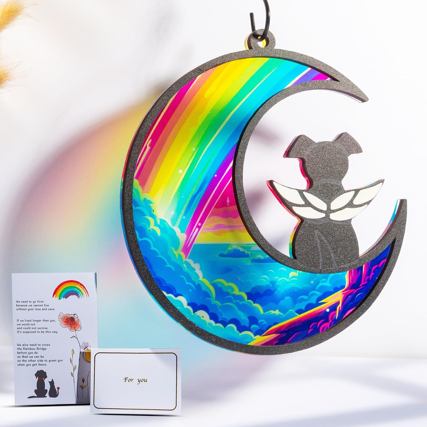 6" Rainbow Bridge Dog Memorial Gifts with Sympathy Card, Loss of Dog Sympathy Gift, Pet Sympathy Gifts for Dogs, Pet Loss Sympathy Gift for Dog Passing Away.