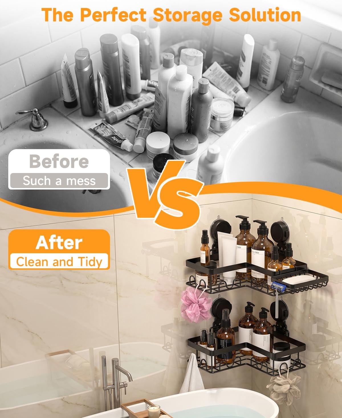 Corner Shower Caddy Suction Cup with Soap Holder and 16 Hooks image 5