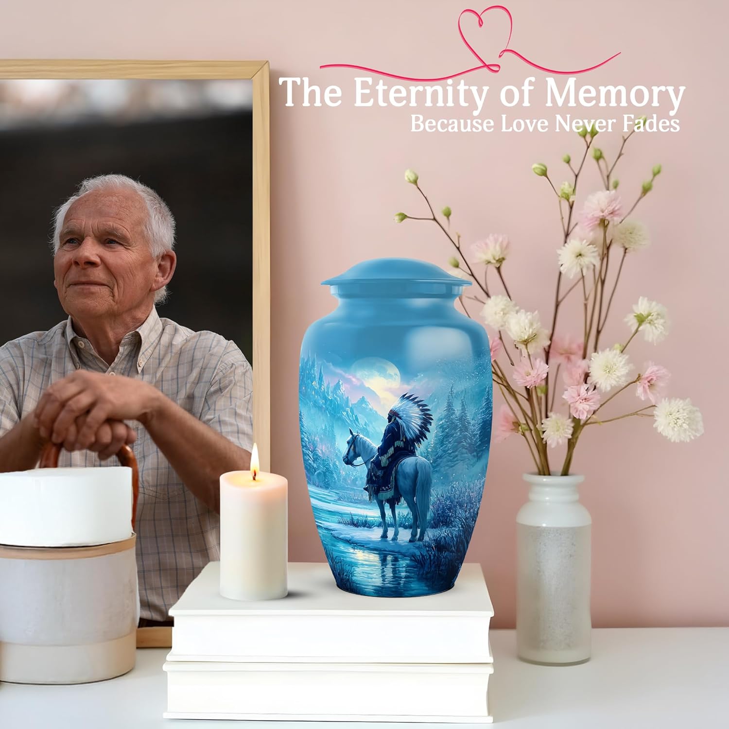 YATHABI Native American Ashes Urn for Father – Human Remains Container for Adult Male – Cremation Funeral Urn – Memorial Ash Holder - 10 Inch