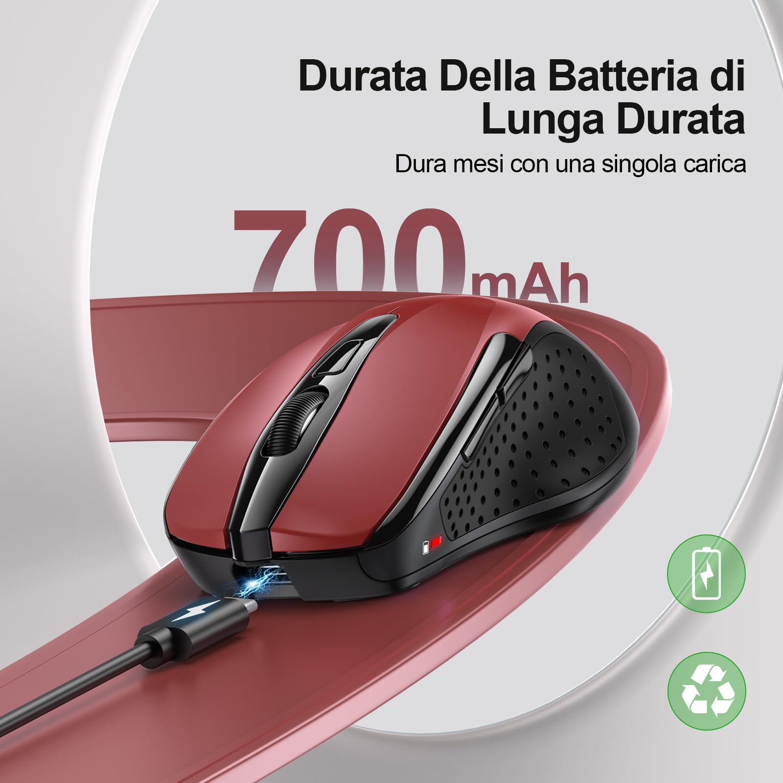 TECKNET Mouse Wireless Ricaricabile, Silenzioso Senza Fili, Riduzione Rumore 90%, 4800 DPI, 6 Pulsanti Ergonomico, 2.4G USB Compatibile Con PC Portatile, Mac, Laptop