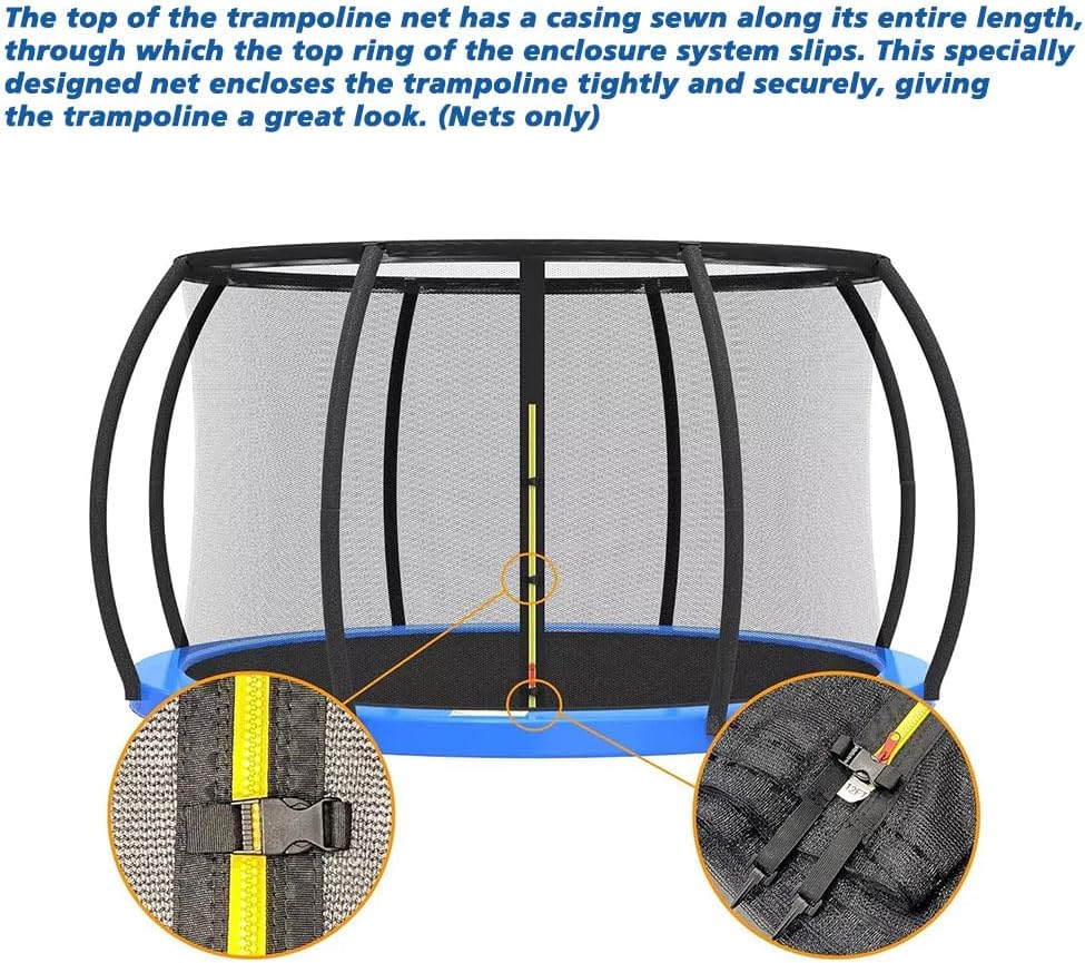 Trampoline Safety Replacement Net, Trampoline Guard Nets for 8FT,10FT,12FT,14FT Using Round Frame with Top Ring Enclosure System, Net Only