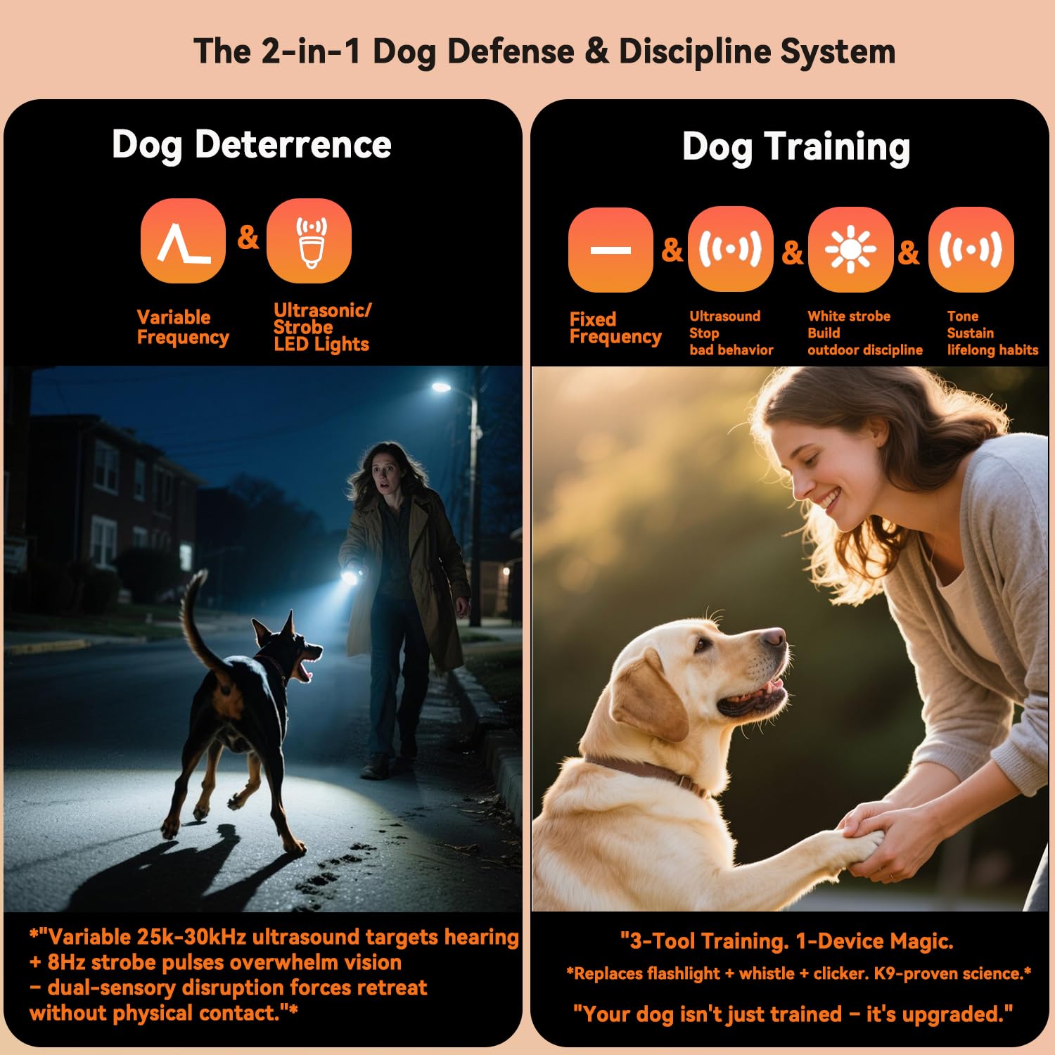 Dog Bark Deterrent Device ,Ultrasonic Dog Training Device With Strobe Light, 7 Modes,Anti-Bite,Repellent Devices ,Anti Barking Device for Own or Neighbour's Dog, Behavior Correct Indoor/Outdoor