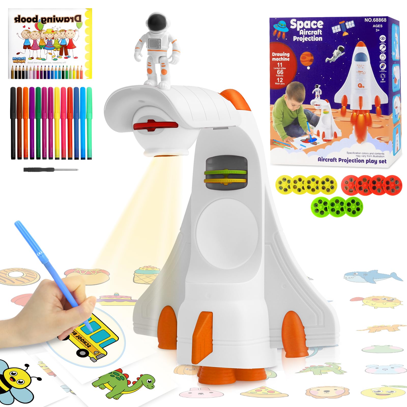 Proyector de Dibujo para Niños, CS COSDDI Mesa Proyectora de Dibujo para Niños Juguete Proyector de Trazo y Dibujo, Espaciales Mesa de Dibujo para Niños Pequeños con 66 Patrones para 3+