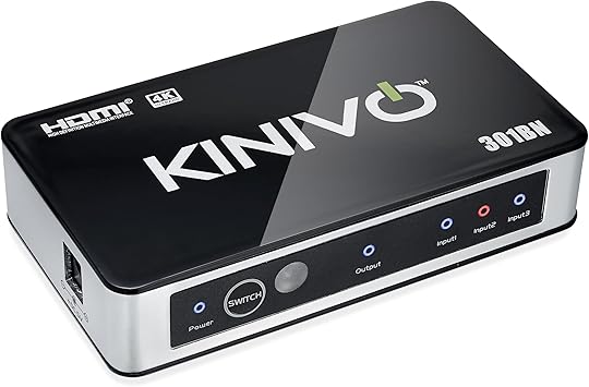 Kinivo HDMI Switch 3 in 1 Out 4K 30Hz HDR 10, High Speed 18Gbps, IR Remote, HDCP2.2, Dolby Vision, VRR - 301BN Switcher Compatible with Roku, PS5, Xbox, Apple TV, Nintendo Switch, Cable Box