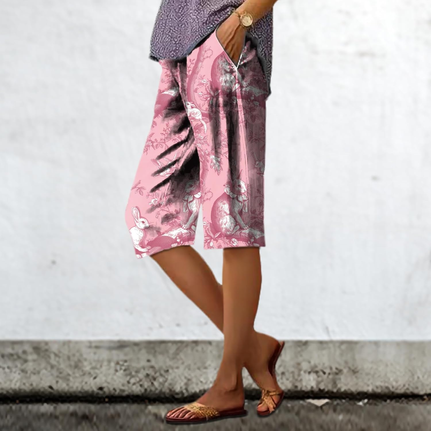 Women's Pants Floral Graphic Boho Elastic Waist Mid Rise Loose Fashionable Summer Quick Dry Bermuda Shorts - Image 2