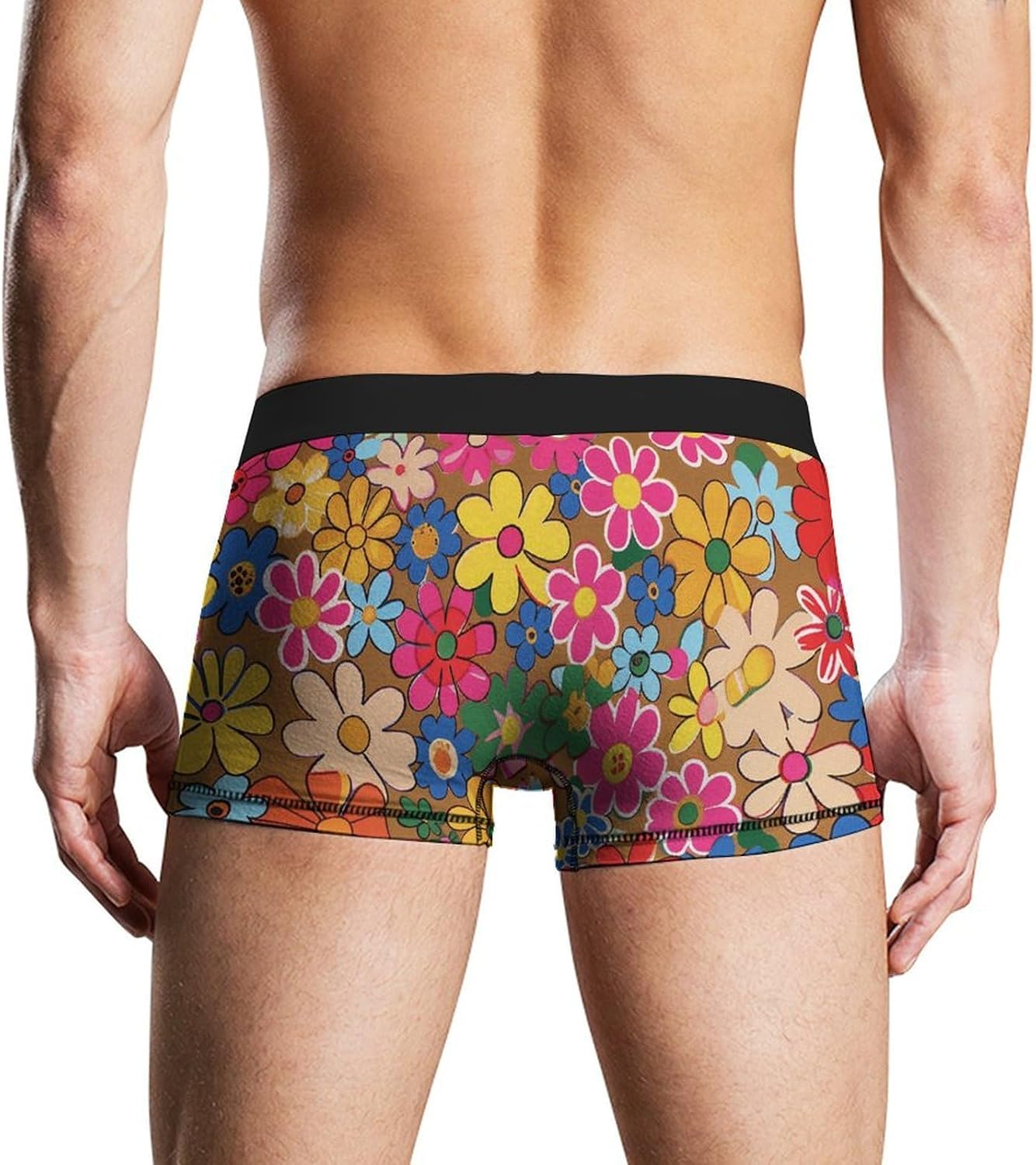 Bright Flower Style Mens Boxer Briefs Short Breathable Underwear Trunks Soft Moisture-Wicking Boxer Shorts Novelty Underpants 2XL White