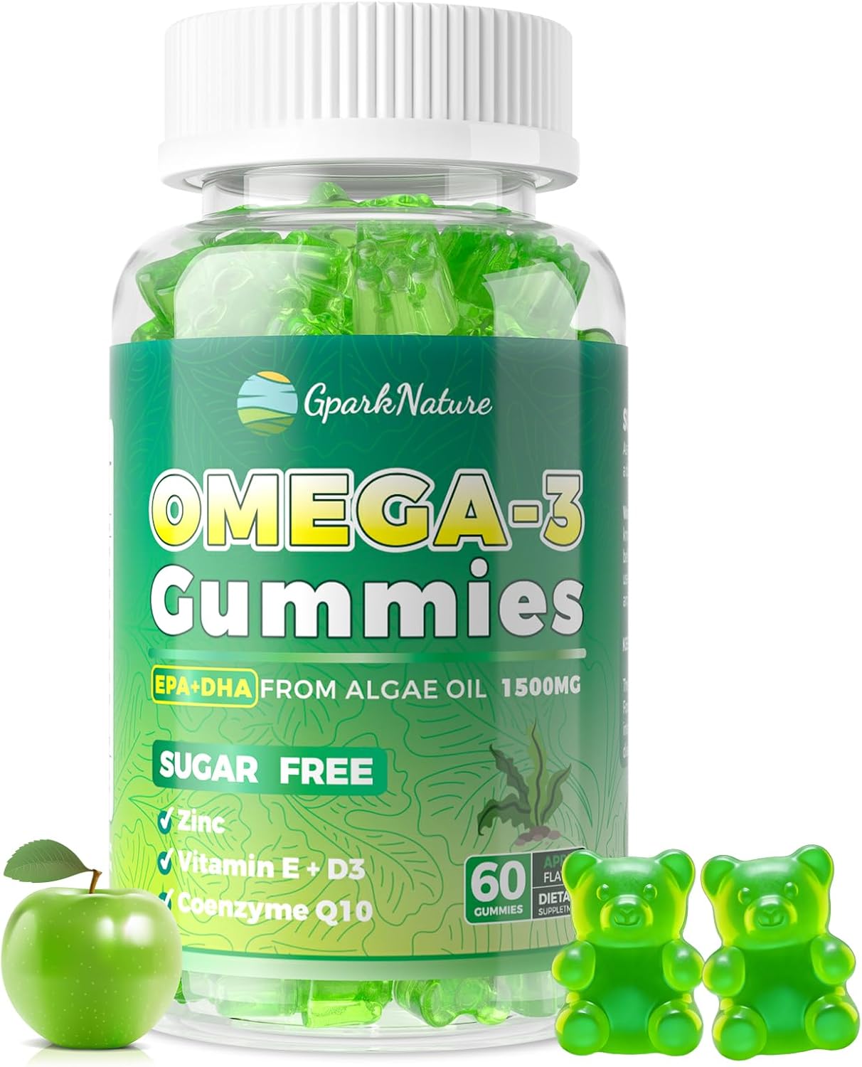 Omega 3 Fatty Acid Supplements for Woman,Vegen Omega-3 Supplement Gummies 1500Mg from Algae 0il(DHA 600mg & EPA 300mg), Turmeric Gummy for Adults, Vitamins D3, E, Zinc & MSM, Sugar Free