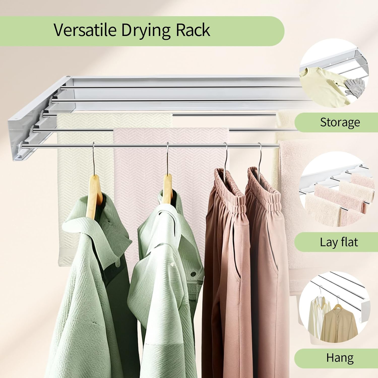 Wall Mounted Drying Rack 31.5'', Foldable Wall Clothes Drying Rack, Space Saving Laundry Drying Rack, Heavy Duty Clothes Drying Rack 5 Rods, Collapsible Clothing Rack for Bathroom Balcony