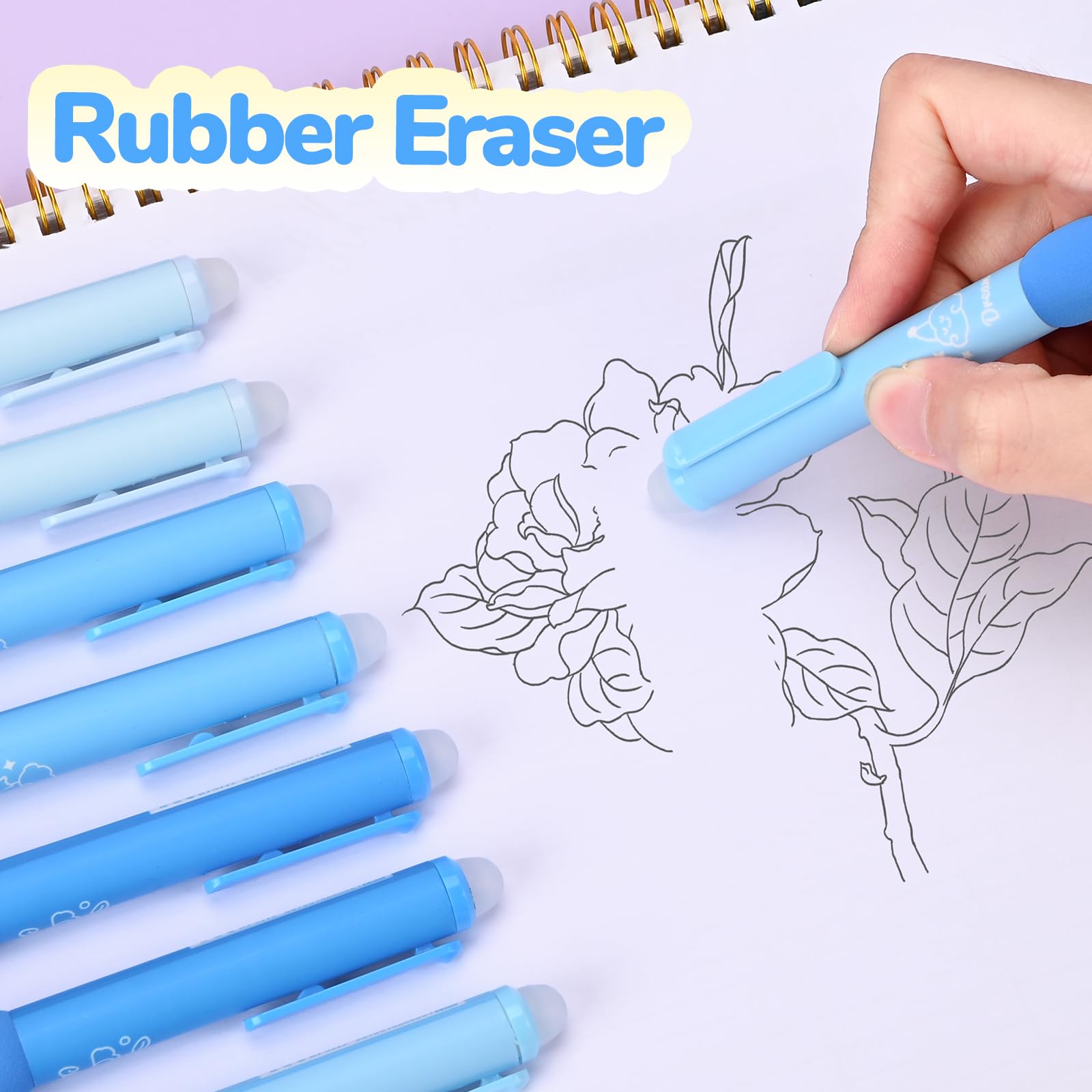 Temiary 18 penne gel cancellabili retrattili estetiche, fanno scomparire gli errori, 8 penne e 10 ricariche, penna per scrittura liscia a cartoni animati, penna a inchiostro nero e blu da 0,5 mm,