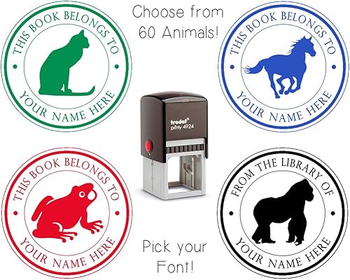 Miniatura 3 de Elige entre 60 diseños de animales! Este libro pertenece a la biblioteca de sellos autoentintados personalizados, para profesores, estudiantes,