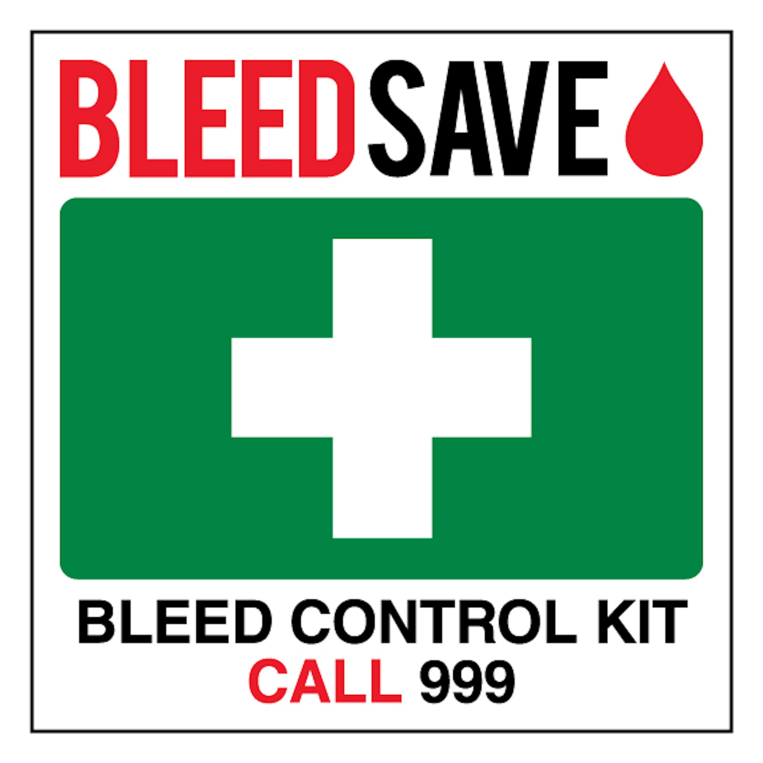 V Safety Bleed Control Kit - Call 999 - Square 100 x 100 mm - 3mm Aluminium Composite