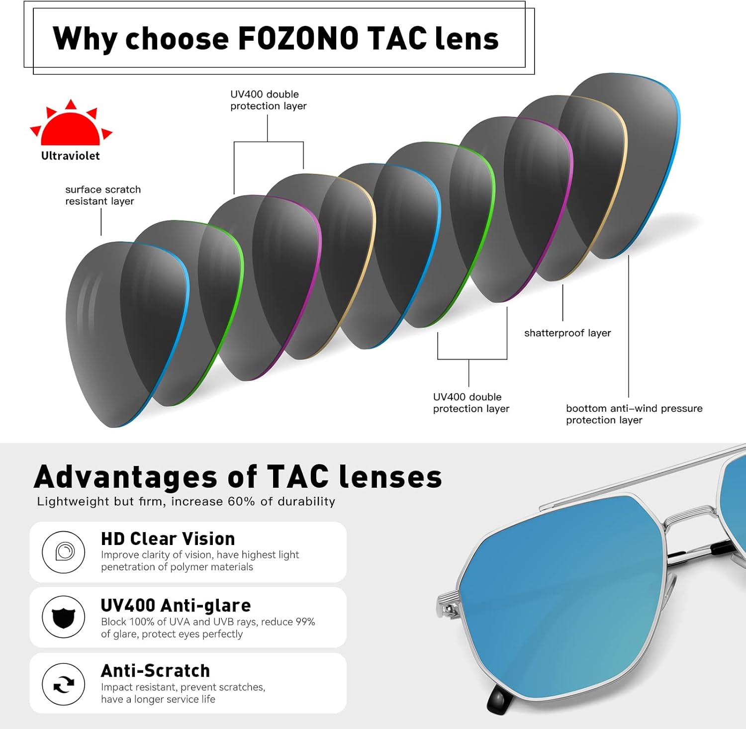 Classic Aviator Sunglasses for Women Men Trendy Square Oversize Polarized Sunglasses - Image 6