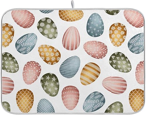 Colored Easter Eggs Dish Mat Dish Drain Mat For Kitchen Counter Drying Matt Kitchen Counter Tapete Para Cocina 16'' x 18''