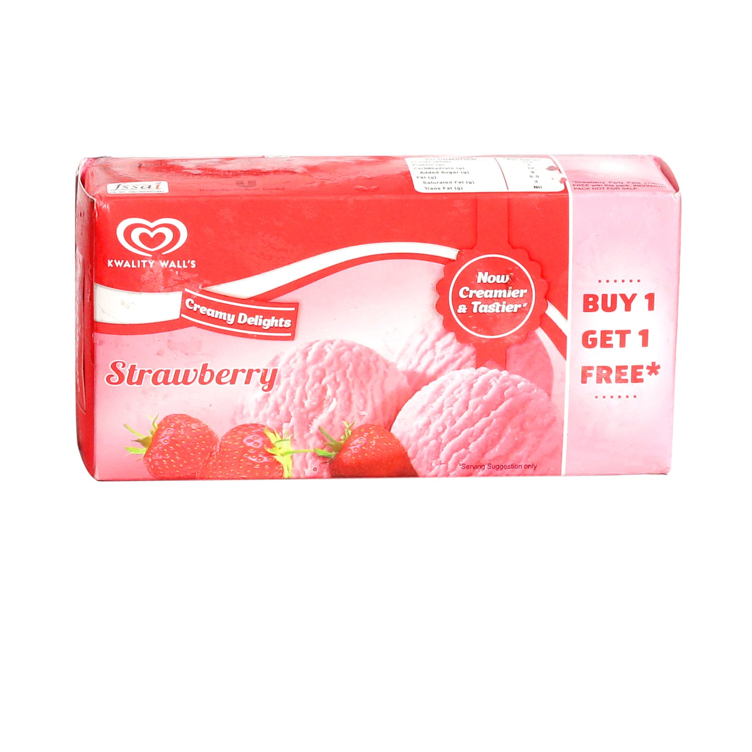 Kwality Wall's Ice Cream Strawberry, 2x700ml (Promo Pack of 2) Carton