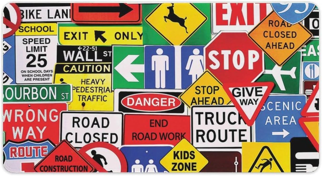 Road Traffic Sign Fashion Desk Mat Protector Non-Slip Waterproof Mouse Pad for Office Home 40X75cm