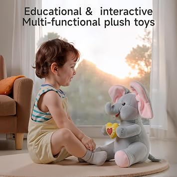 Peek a Boo Elephant, Interactive Elephant Toy, Singing Dancing Plush Animal, Gift for Toddlers, Kids, Boys, Girls