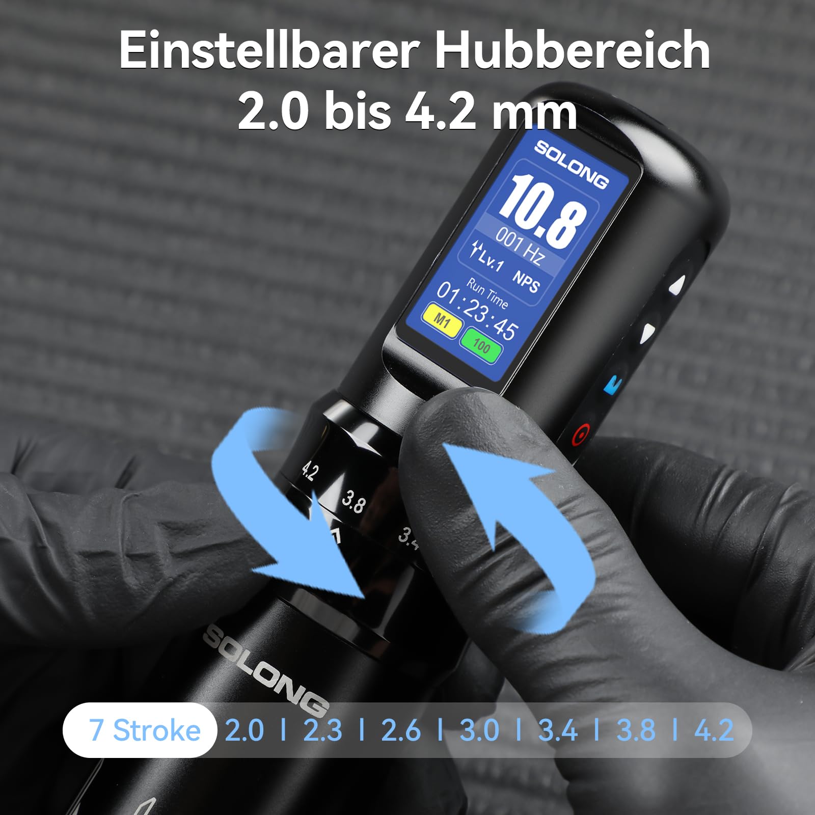 Solong Tattoo Kit, 7 Strokes,Profi Rotary Wireless Tattoo Maschine Set mit 1600mAh Akku, LCD Display, 20 Tattoo Nadeln und 8 Tattoo Farben Komplettes Tattoo Set für Anfänger & Künstler SL-TKE200AEU-1