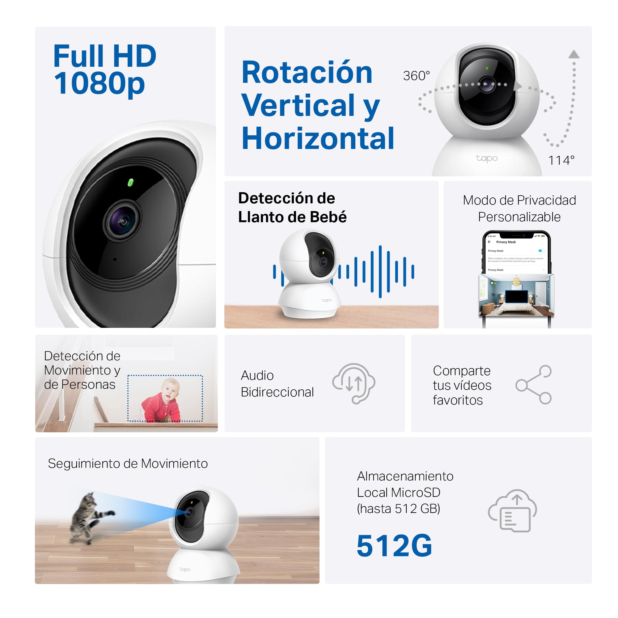 Tapo C200C FHD Telecamera WiFi Interno Videocamera Sorveglianza 360° — immagine 2 di 16