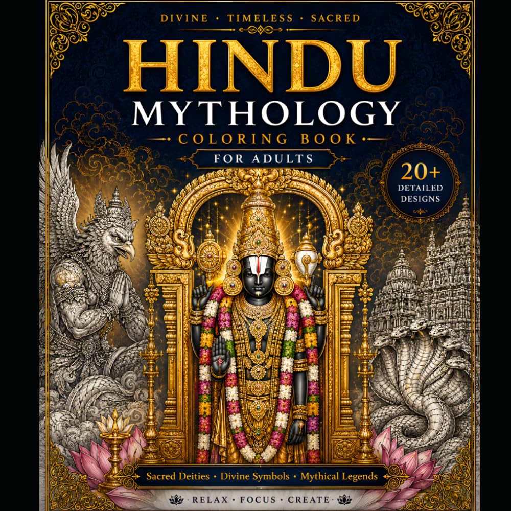 Hindu Mythology Coloring Book for Adults: Lord Venkateswara, Sacred Symbols, Temple Art & Divine Designs for Relaxation and Mindfulness