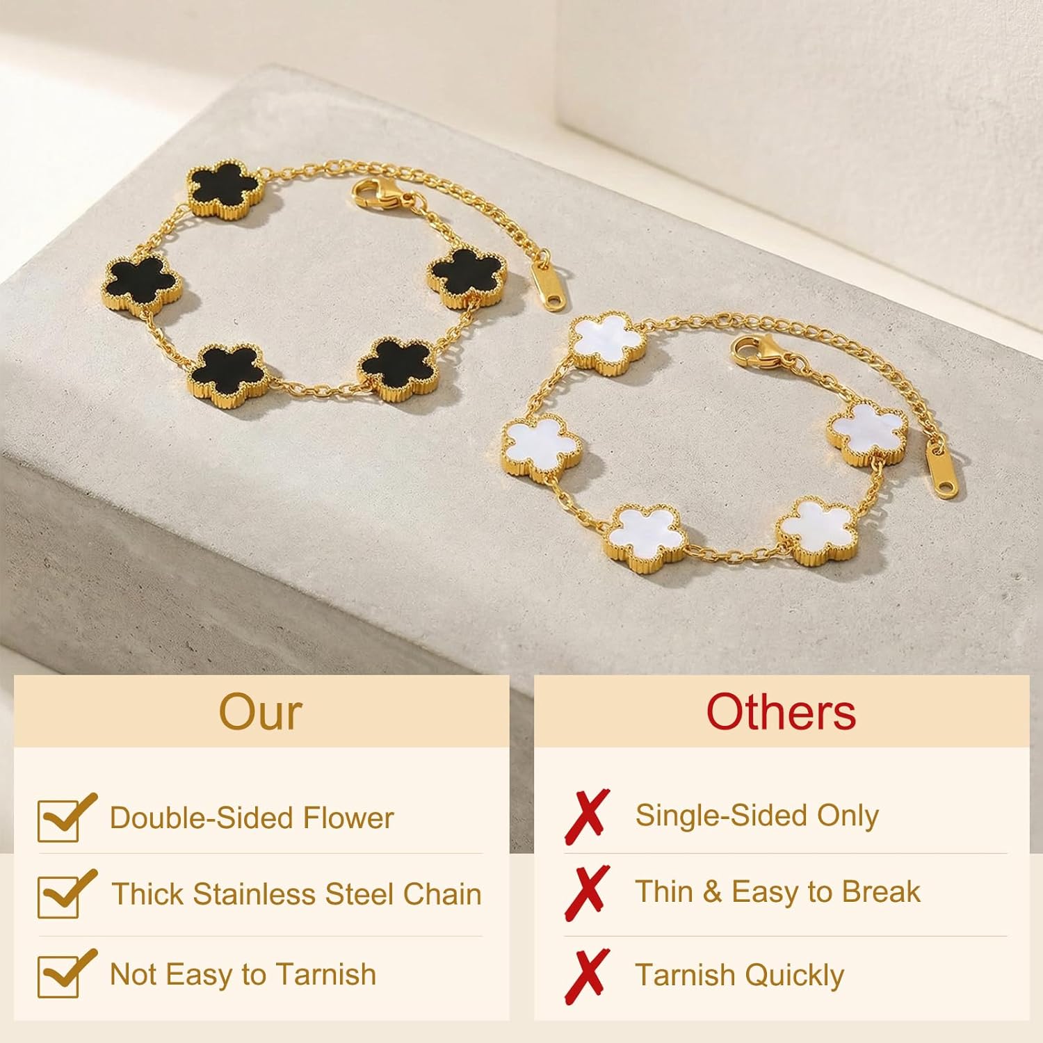 Four Leaf Clover Bracelet for Women – 18K Gold Plated Stainless Steel Lucky Bracelet, Adjustable 4 Leaf Charm Jewelry Gift - Image 3