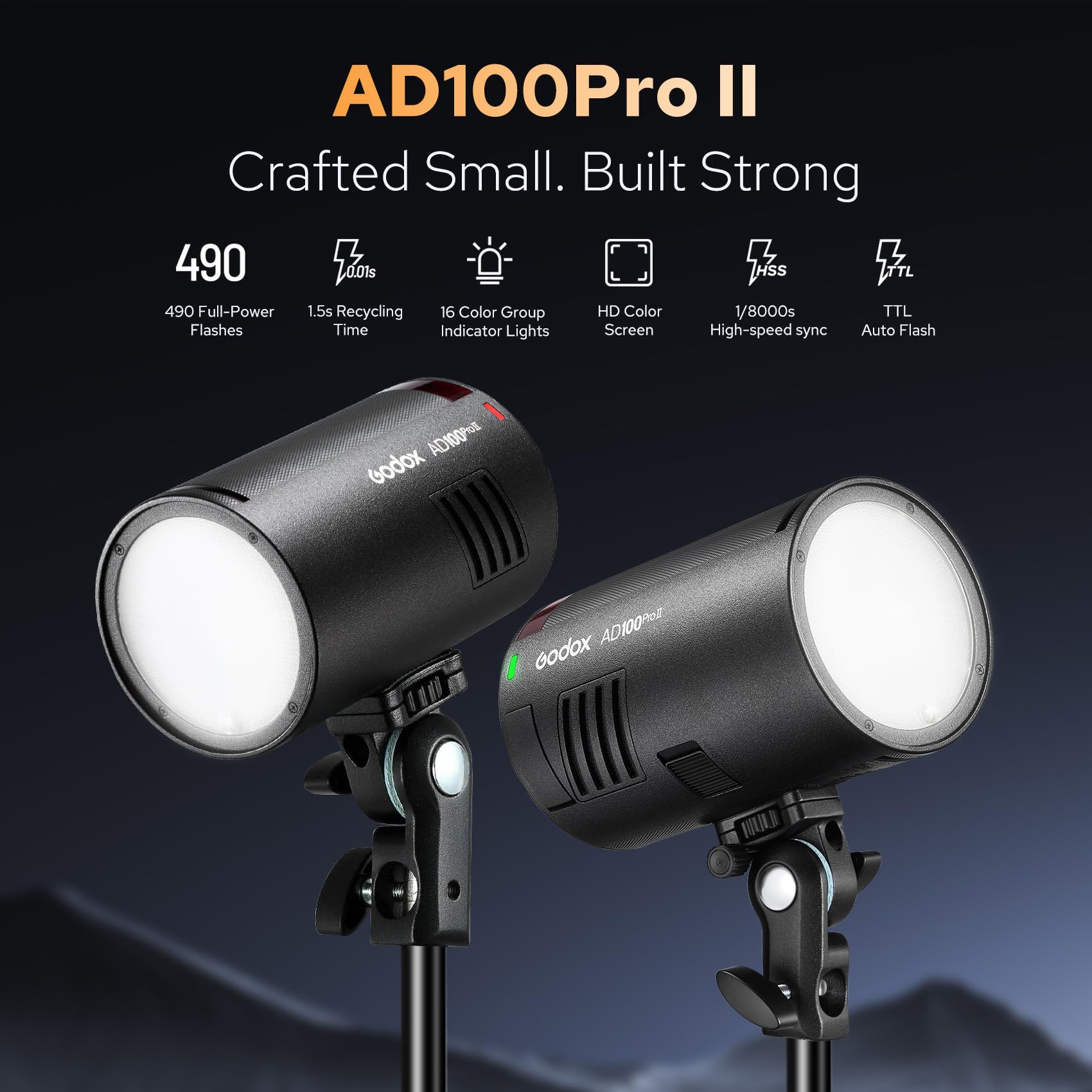 GODOX AD100ProII Pocket Flash Speedlite 100Ws TTL HSS 1/8000s 2,4GHz Strobe Light 0,01s-1,5s Riciclo LED 2W Batteria 7,2V 2850mAh