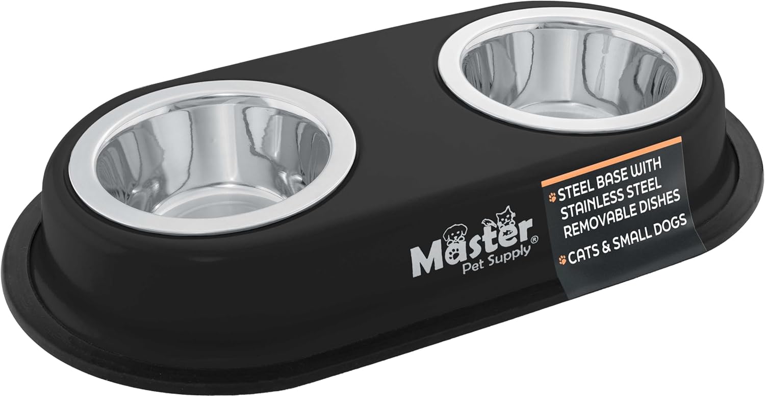 Elevated Double Dog Bowls Set with Stainless Steel Dishes (Black) Elevated Double Dog Bowls Set with Stainless Steel Dishes (Black)