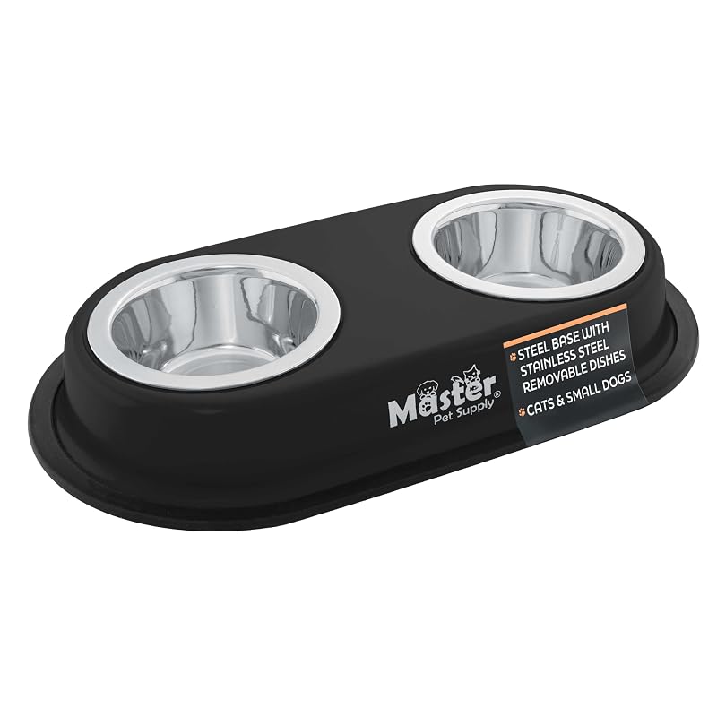 Comedouro Elevado Duplo para Cães e Gatos em Aço Inoxidável Master Pet Supply Black Velvet