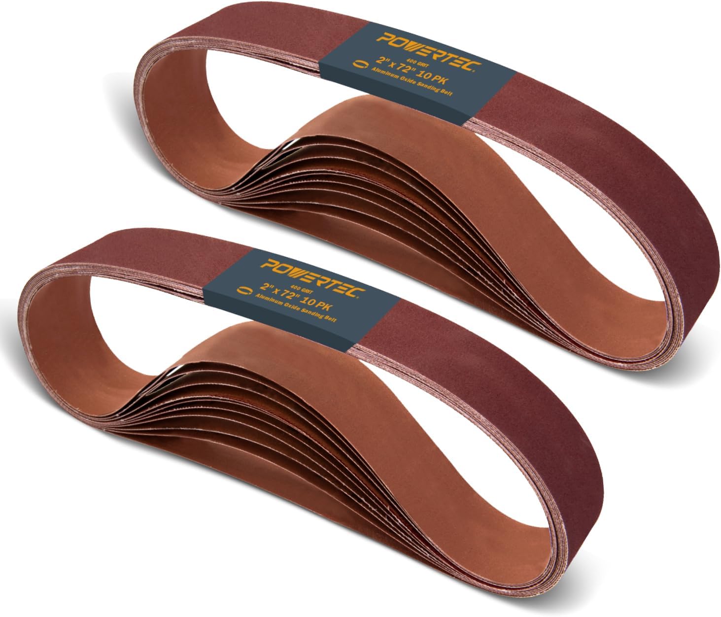 POWERTEC 2 x 72 Inch Sanding Belts, 400 Grit Aluminum Oxide Grinding Belts for Belt Grinder, Wood & Paint Sanding, Metal Polishing, Knife Sharpening, 20PK (110790-P2)