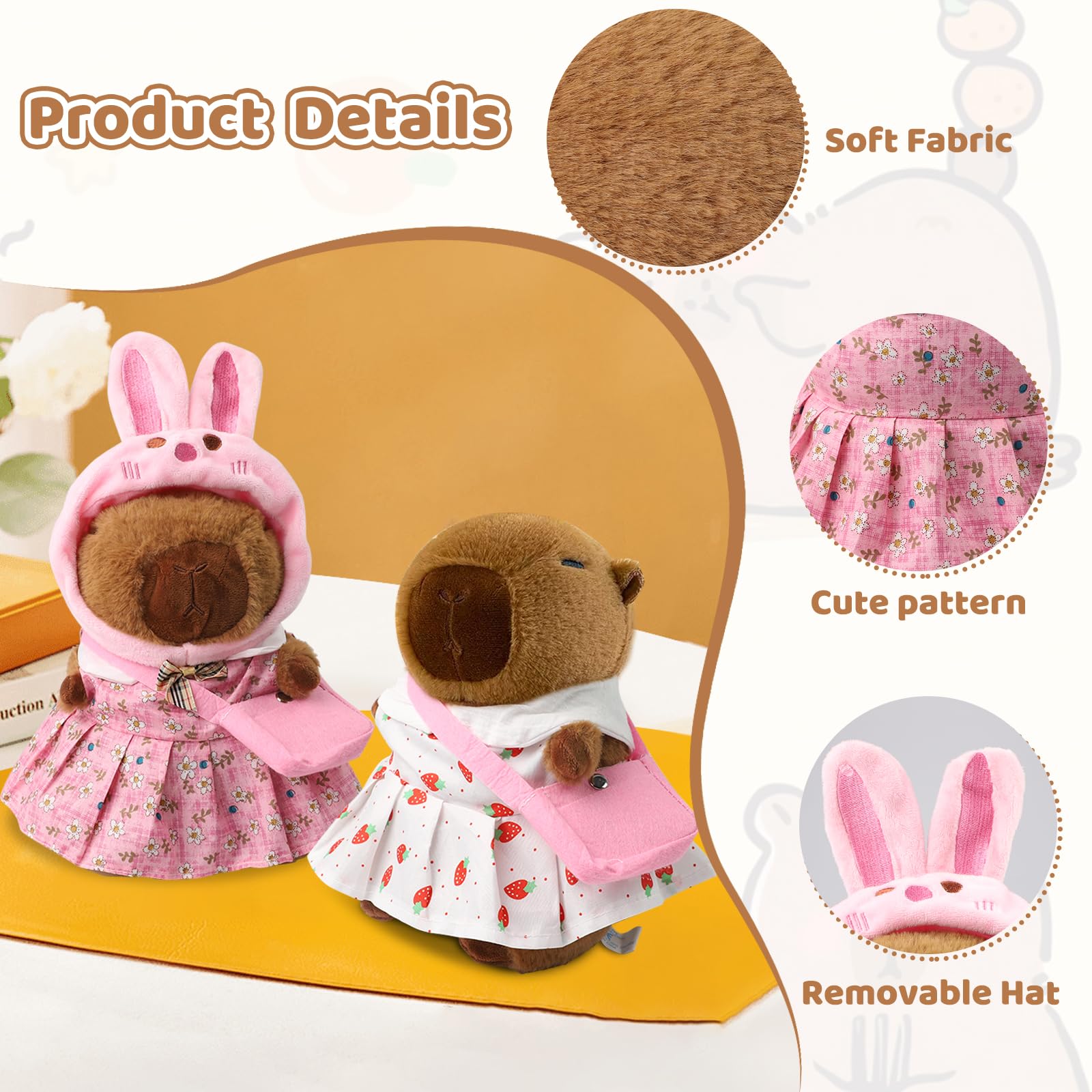 Peluche Capibara 23 Cm Con Vestiti E Accessori - 9 In 1, Morbido Giocattolo Per Bambini, Regalo Compleanno Natale
