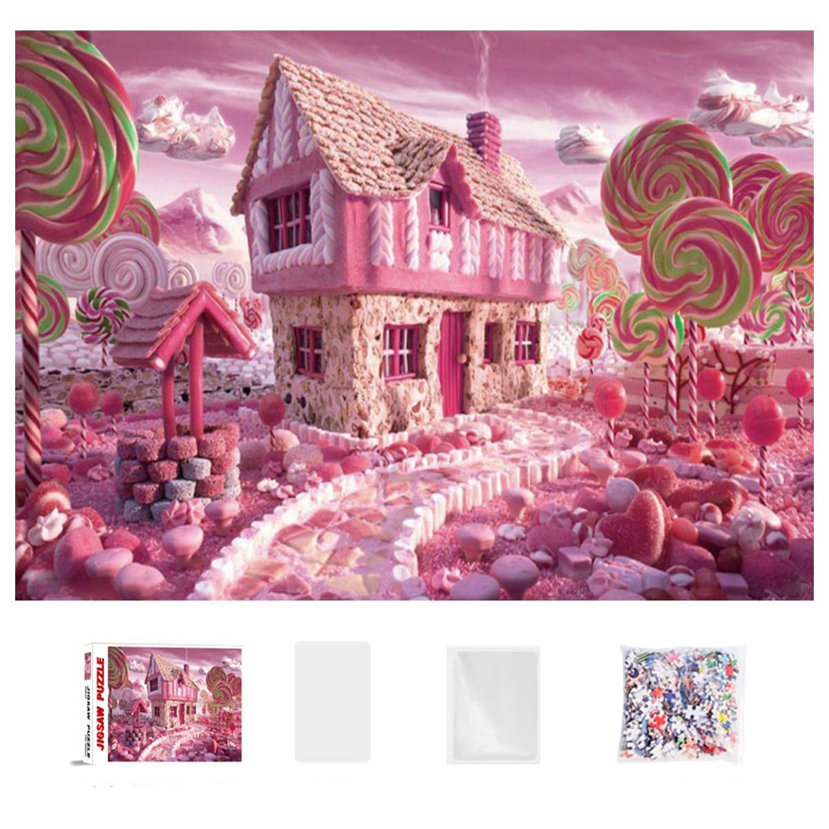 Rompecabezas de la Casa de Dulces 1000 pcs Miotlsy Rosa Regalo de Puzle Rompecabezas Adultos y Niños Regalo de cumpleaños Puzzle Personalizado Juegos educativos para niños Rompecabezas de Dulces