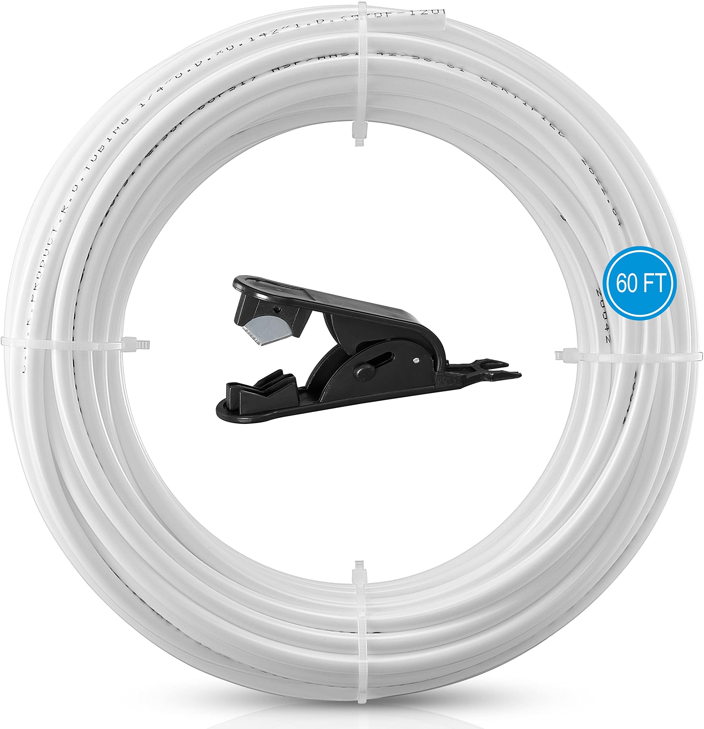 HAOCHEN60FT 1/4 Inch O.D.RO Water Tubing,NSF Certified Pipe for RO(Reverse Osmosis) Water Purifier Filter System,BPA free Flexible Plastic Hose(white)+Tube Cutter
