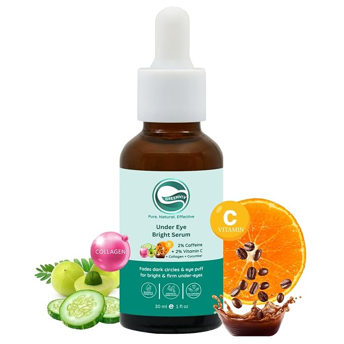 Under Eye Serum for Dark Circles & Puffiness, Reduces Eye Bags & Brightens Under Eye Area with Caffeine, Vitamin C, Collagen & Cucumber | 30 ml