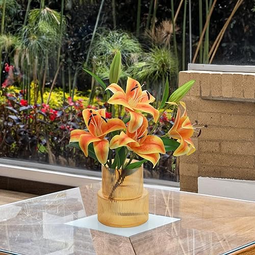 Miniatura 5 de Jarrón de vidrio transparente para flores, jarrón transparente para sala de estar, mesa de comedor, entrada, decoración de oficina (cilindro ámbar,