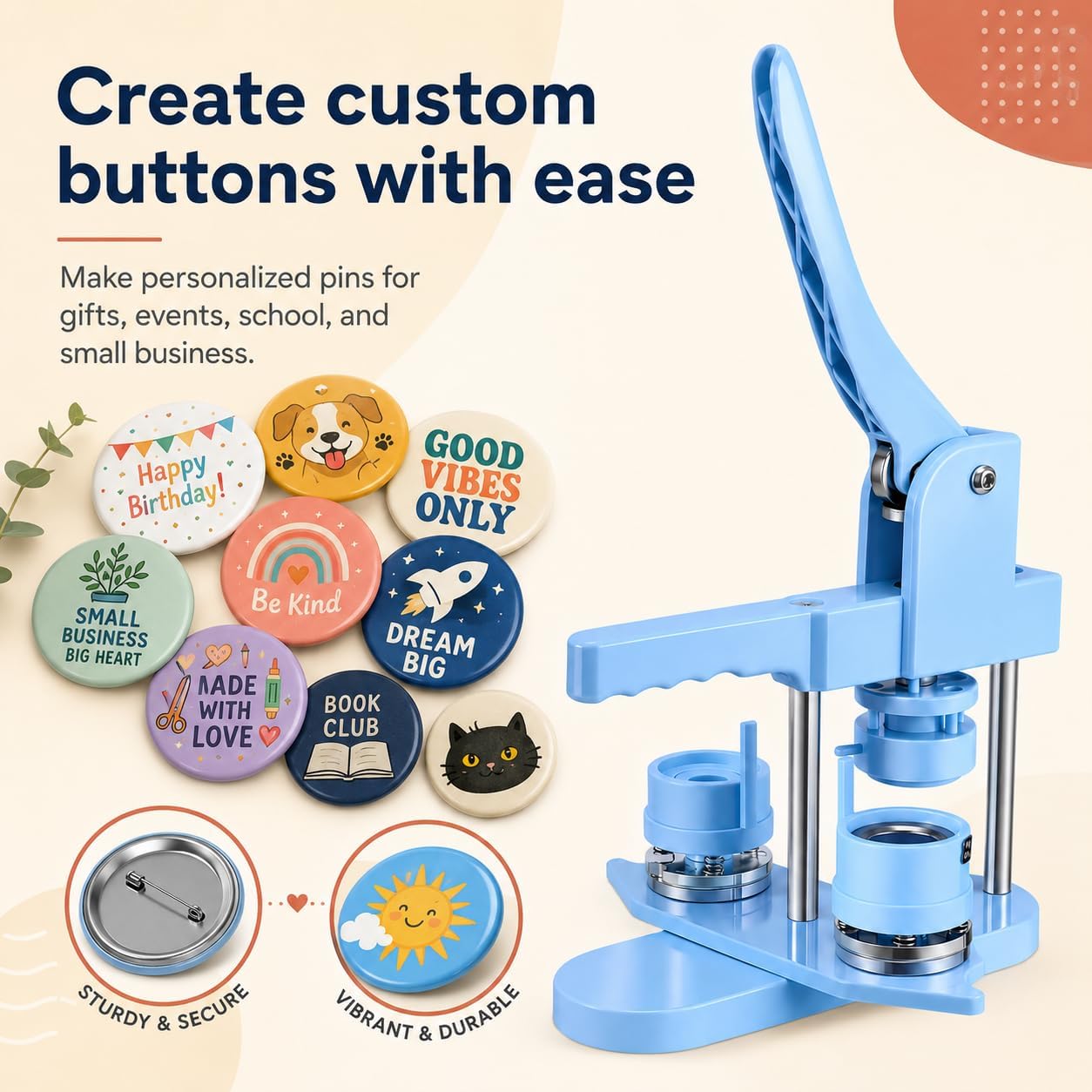 Mryitcal Button Maker Machine Multiple Sizes, 1''+1.25''+2.25'' Pin Maker Button Press Machine W/ 300 Sets Metal Pinback Inserts, Pin Making Supplies Kit for DIY Badges image 2