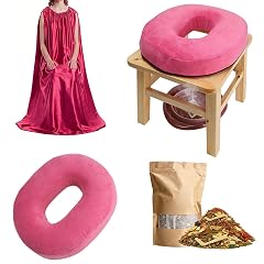 Steaming Seat Kit for Women Wooden Stool with Silk Gown Cushion Herbal Sitz Bath Blend Basin for Feminine