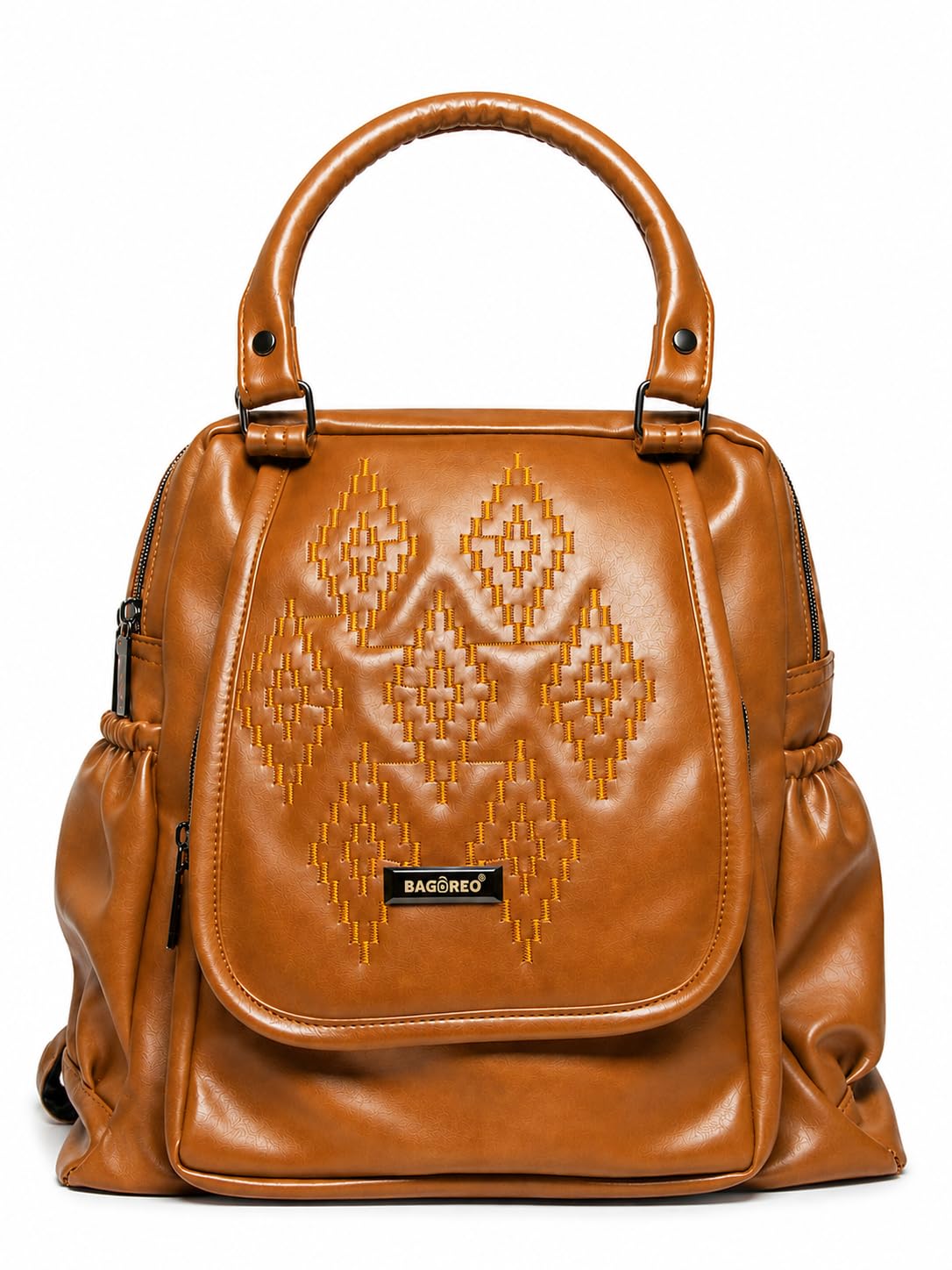 Backpack, Tan, Faux Leather, Embroidered Flap, Daily Office and Travel Use-image-48