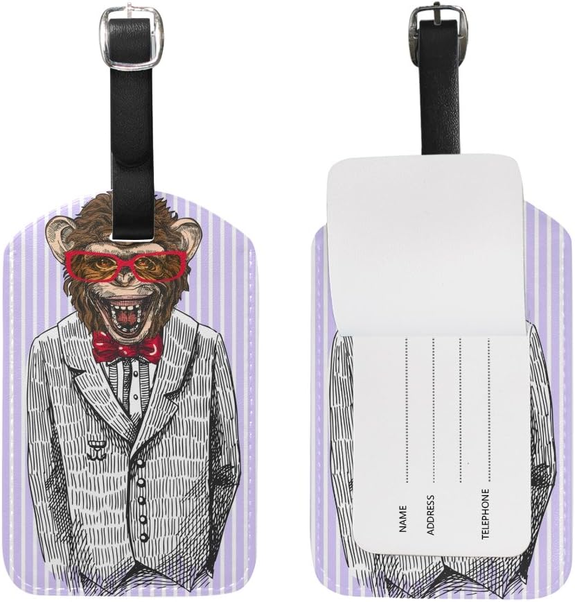 My Daily Funny Business Suit Monkey Luggage Tag PU Leather